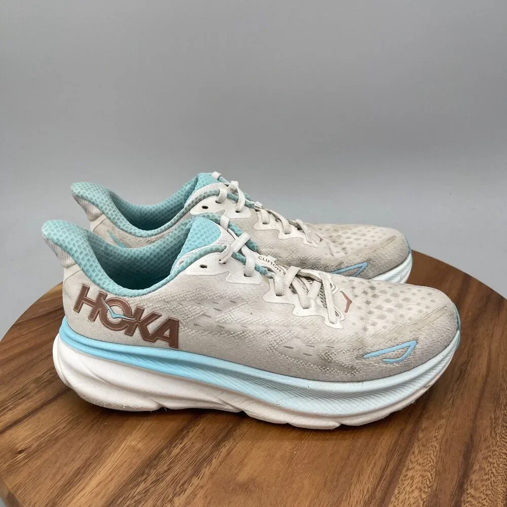 Hoka One One Clifton 9 Shoes Womens Size 9.5 B White Running Comfort Walking